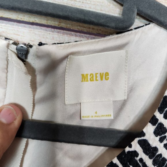 Anthropologie MAEVE Women Dress 4 Sleeveless Black Beige Geometric Sheath Zipper - Picture 10 of 15